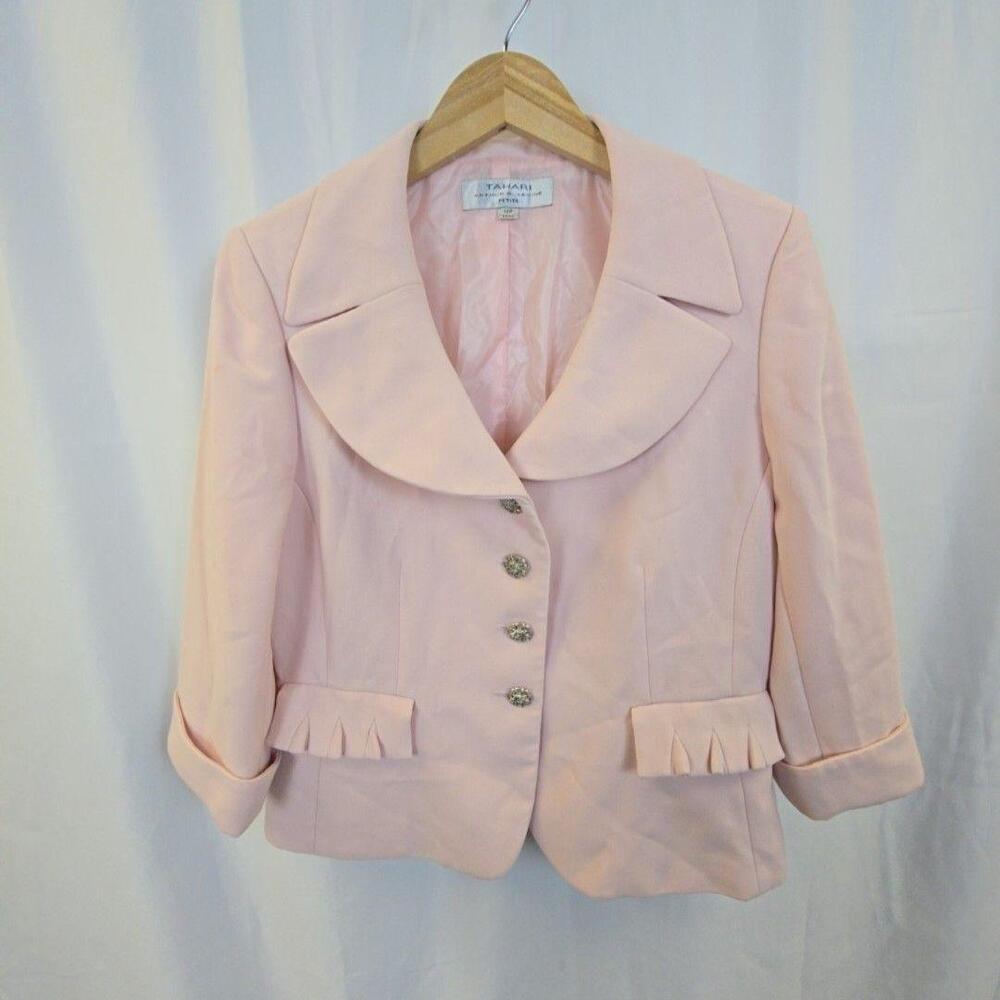 Tahari Arthur S. Levine Skirt Suit Womens Petite 12P Pink Jacket Skirt 2 Piece